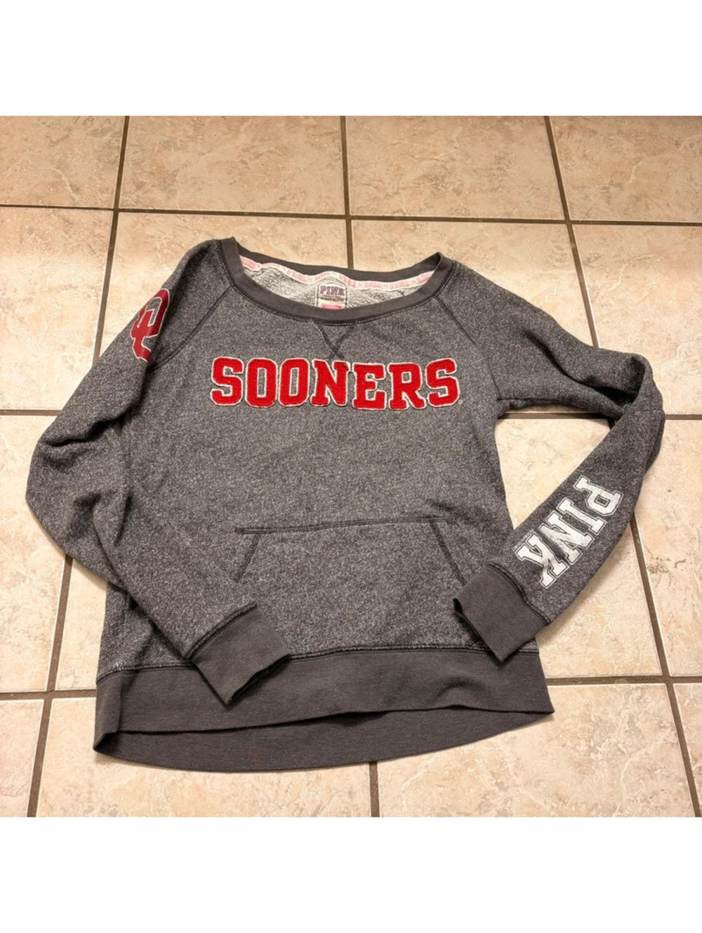 Y2K Style Gray Victoria's Secret PINK Oklahoma Sooners long sleeve sweatshirt